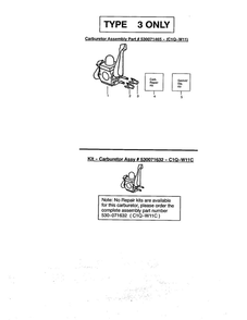 Carburetor Diagram and Parts List for BV1800 Type 3 Weed Eater Leaf Blower / Vacuum